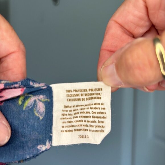 DECREE Peasant Scoop Neck Crepe Blouse Women XL Floral Teal Pink 3/4 Sleeve Boho - Picture 8 of 9